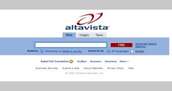 AltaVista-Startseite im Jahr 2007. (Foto: Screenshot, Memento vom 13. Juli 2007 von archive.com)